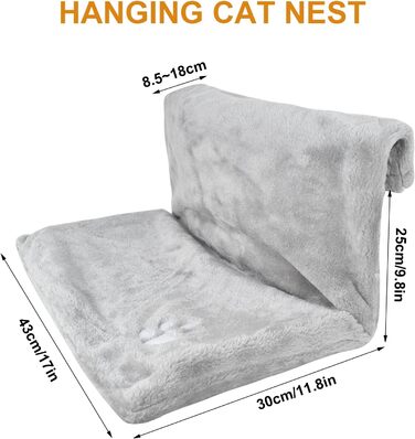 Килимок для кота на радіатор Dokeno, підвісна лежанка-гамак, теплий лежак для котів, лежанка-гамак для котів з м'яким плюшевим покриттям, зручна підвісна лежанка для котів на будь-який радіатор, 46x30x25 см