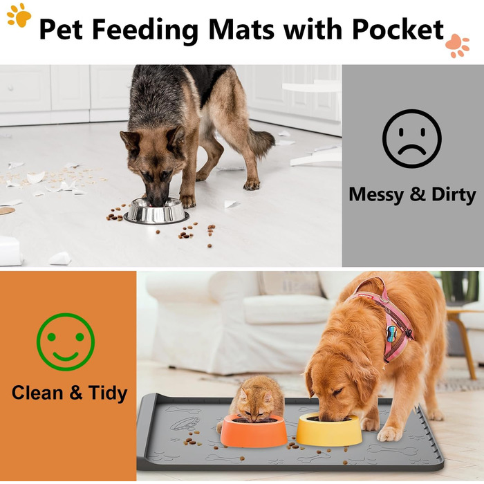 Килимок для годування собак та котів Synvion, водонепроникний, з неслизьким покриттям та високим бортиком, 91x61 см