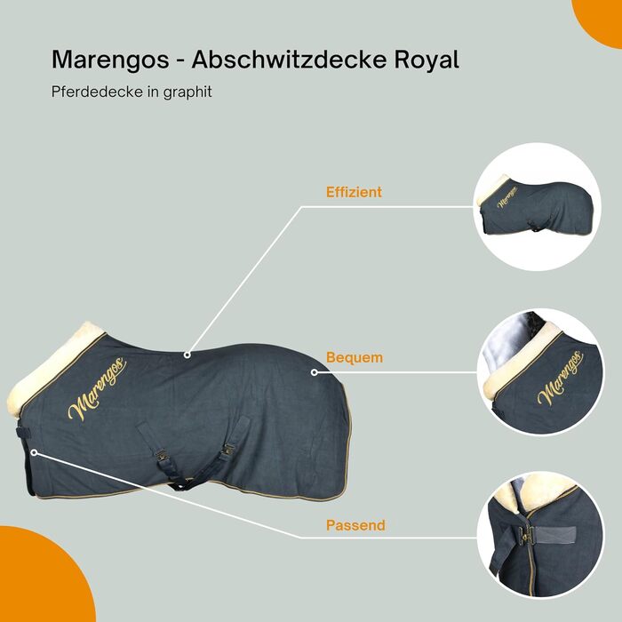 Флісова попона для коня Marengos Royal, графіт, 135 см – кінська попона з хрестовими ременями, м’яким коміром, застібкою на грудях і ременем для хвоста, швидке вбирання вологи, для стайні