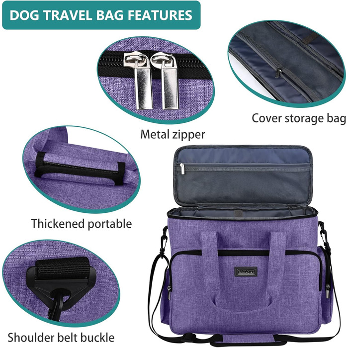 Сумка-переноска для собак та котів BAGLHER, фіолетовий, L. З набором аксесуарів: контейнери для їжі та складні миски. Підходить для подорожей літаком.