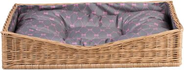 Корзина для собак та котів з ротангу, лежанка для тварин, 80x50 см, з подушкою сірого кольору