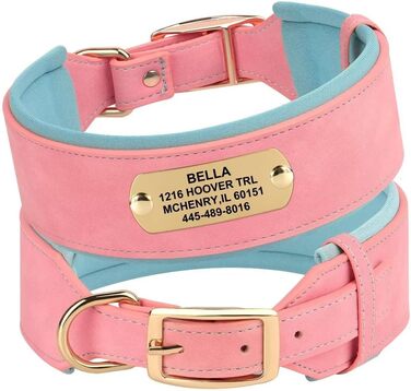 Нашийник для собак PET ARTIST з міцної PU шкіри, середнього та великого розміру, з можливістю гравіювання імені, надійна металева застібка, підходить для пітбулів та великих собак, L (XL: обхват шиї 48-58 см, ширина 5 см, рожевий)