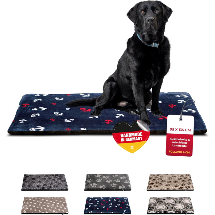 Килимок для собак HS-Hundebett® XS (45x65 см) – ковзаюча поверхня та затишний завдяки 3 см наповнювачу – ідеально підходить для дивану, авто та переноски – Made in DE (95 x 135 см, Anker Blau)