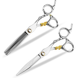 Набір професійних ножиць для грумінгу собак 6 дюймів: прямі та проріджуючі ножиці з регулюванням та золотою ручкою