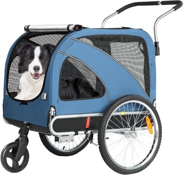 Причеп для собак XL 2-в-1 для велосипеда та візка, з гальмом та світловідбивачами, матеріал 600D Oxford, до 40 кг (Блакитний)
