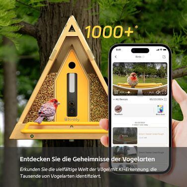 Birddy Оригінальна смарт годівниця для птахів із камерою, сонячна панель, міцний матеріал, GreenTough, з камерою спостереження, ІІ-ідентифікація, пряма трансляція
