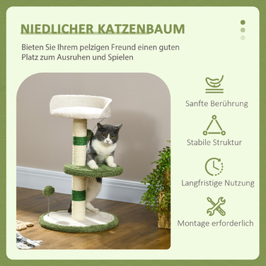 PawHut Cat Tree Маленьке 64 см Котяче дерево з лежачою поверхнею та ігровим м'ячем для маленьких кішок Сизаль зеленого кольору