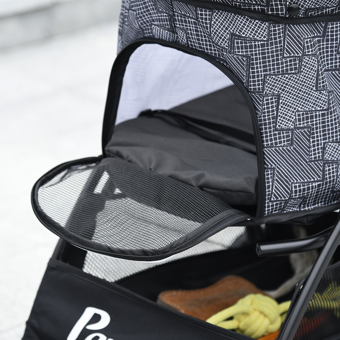 Складаний візок для собак PawHut Dog Buggy з подушкою для собак і кішок, сітчасте вікно, місце для зберігання, тканина Оксфорд, 81 x 48 x 99 см, сірий чорний