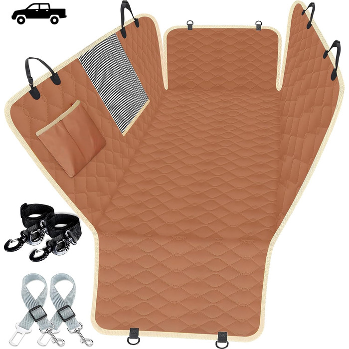 Захисний чохол на заднє сидіння для собак Lassie XL, автомобільна гамак для великих SUV та пікапів, сумісний з F150 F250/Chevrolet Silverado/Ram Pickup/GMC Sierra/Toyota Tundra та Crew Cab, коричневий