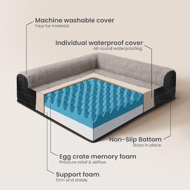 LaiFug Велике собаче ліжко, для середніх та великих собак, з ортопедичною функцією, водовідштовхувальне, знімний та пральний чохол. (271 x 201 x 19,5 см, Шкіряно-сірий)