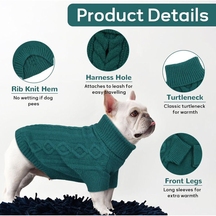 Пуловер для котів та собак Hjumarayan, теплий зимовий пуловер з отвором для повідка, стильний пуловер для кошенят та маленьких собак (Півнячий зелений, S)
