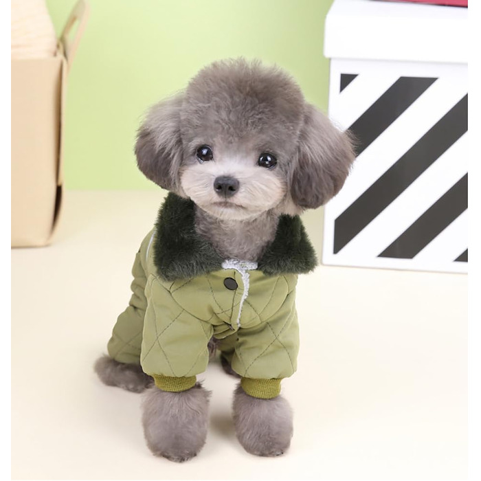 Зимовий теплий верхній одяг для собак Izefia: куртка-комбінезон для собак з бавовни, захист від снігу, для маленьких та середніх собак, XXL (довжина спини: 37 см), зелений