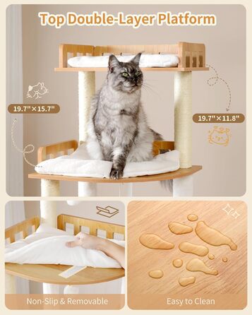 Дерев'яний котячий комплекс Heybly Kratzbaum HCT121WB: 179 см, платформа, будиночок, гамак, сизаль, стабільний, легка збірка