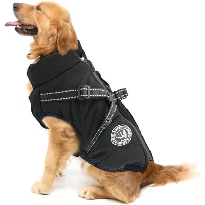 Водонепроникний зимовий одяг для собак: куртка для маленьких, середніх та великих собак. Підходить для собак з обхватом грудей XS (37-42 см) та M (46-50 см). Чорний колір.
