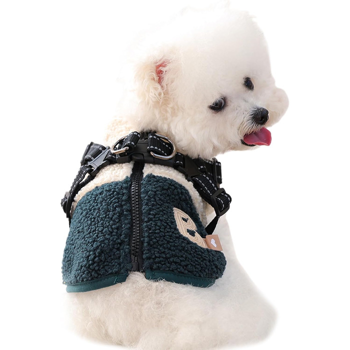 Зимова куртка для собак з отвором для шлейки, флісова підкладка | Для малих та середніх собак | Підходить для прогулянок, спорту та активного відпочинку | Рожево-білий та зелено-білий кольори