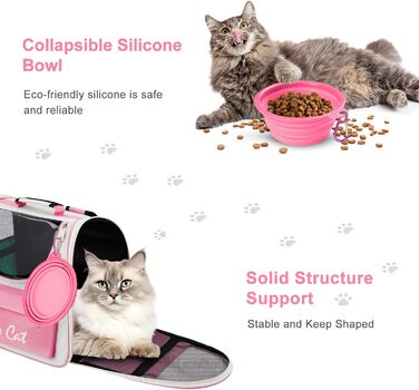 Рюкзак для тварин Surmounty з сітчастим вікном, складний рюкзак для кота/собаки з мискою для їжі та води, водонепроникний оксфорд, об'єм до 15 кг, рожевий