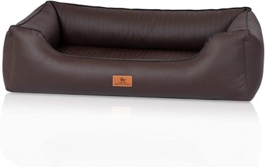 Ортопедичне ліжко для собак Knuffelwuff Lovelock M-L з штучної шкіри, 85 x 63 см - знімний чохол, легко мити, для великих, середніх та маленьких собак (Колір: Коричневий, Розміри: 85 x 63 x 23 см)