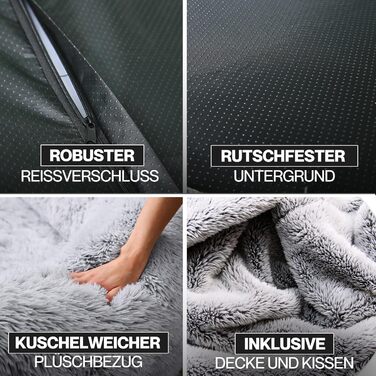 Ліжко для собак Noviclass® XXL 190 см | Ортопедичний матрац з Memory Foam | Зігріваюча ковдра та подушка | Сірий колір | Для великих собак