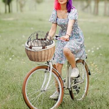 Корзина для велосипеда Perfeclan для тварин (котів та собак), з металевим покриттям, кріпиться на руль, дерев'яного кольору, для прогулянок на велосипеді