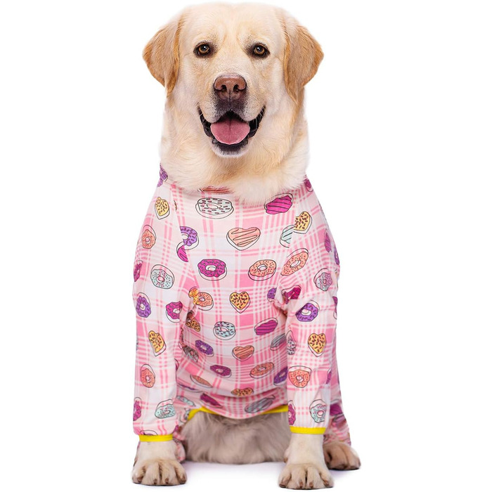 Піжама для собак великих порід Miaododo з бавовни, принт 'Полуниця', повне покриття живота, для собак середнього та великого розміру після операцій (81 см обхват грудей, 81 см довжина спини, 55 см), 32 (обхват 82 см, довжина 55 см), 38 (обхват 108 см, дов