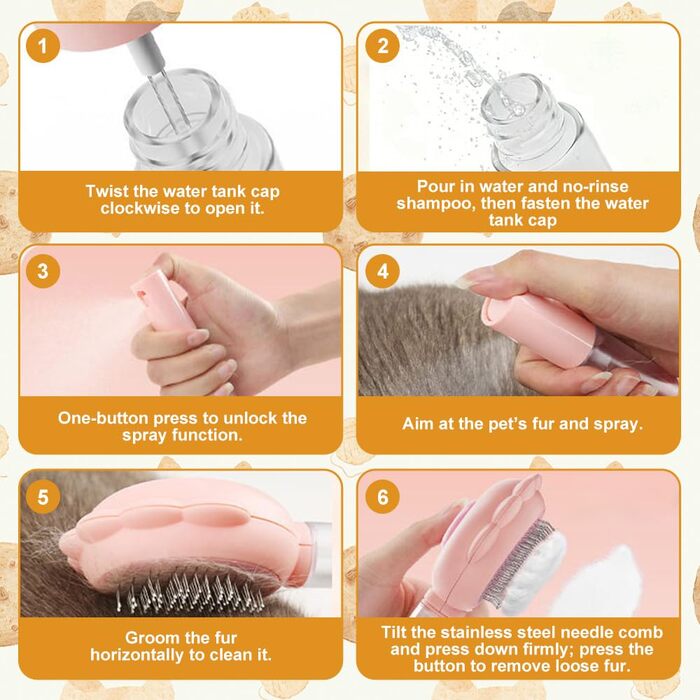 Бурштук для догляду за шерстю котів та собак, рожевий, з пульверизатором, для короткої та довгої шерсті