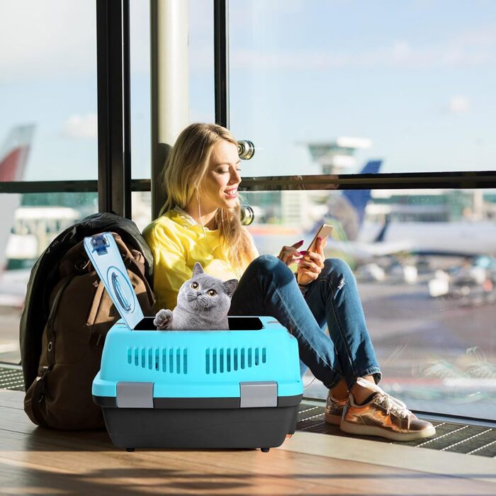 PETCUTE Транспортна переноска для собак та котів, 6 кг, блакитно-чорна