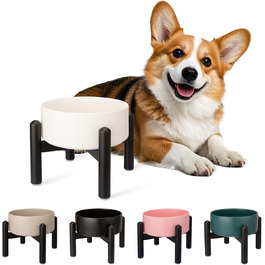 Підвищена годівниця для собак, керамічна миска для корму з нержавіючою підставкою - для маленьких та середніх собак, діаметр 15,5 см, об'єм 850 мл, білий колір