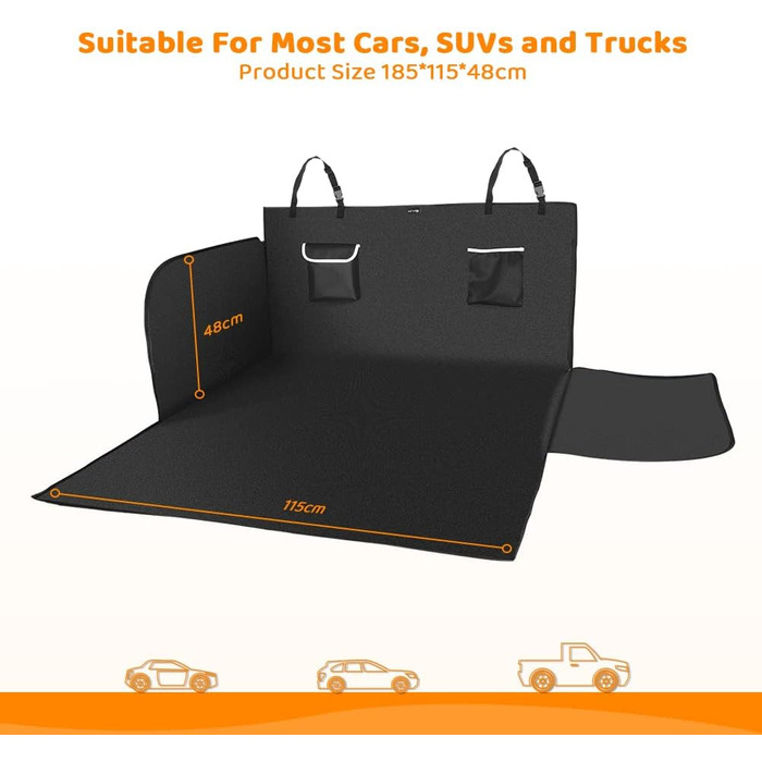 Захисний килимок у багажник для автомобіля для тварин KYG, чорний (XL+ 2 кишені)