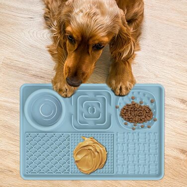 Килимок для собак та котів з силікону з присосками, антипригарний, для ласощів та розваг (Блакитний)