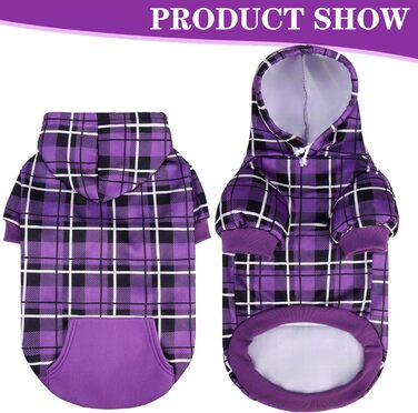 Пуловер з капюшоном для собак ExPawlorer у британському стилі з візерунком, теплий одяг для собак з отвором для повідка, підійде для собак різних порід (Пітбуль), зимовий одяг для цуценят, дівчаток та хлопчиків, котів, рожевий (XX-Large, фіолетовий)