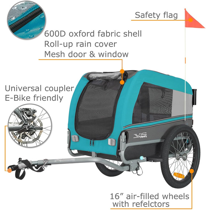 Універсальний візок-перевозник для собак Tiggo VS Pets Medium, 2в1: візок та велосипедний причіп, блакитний