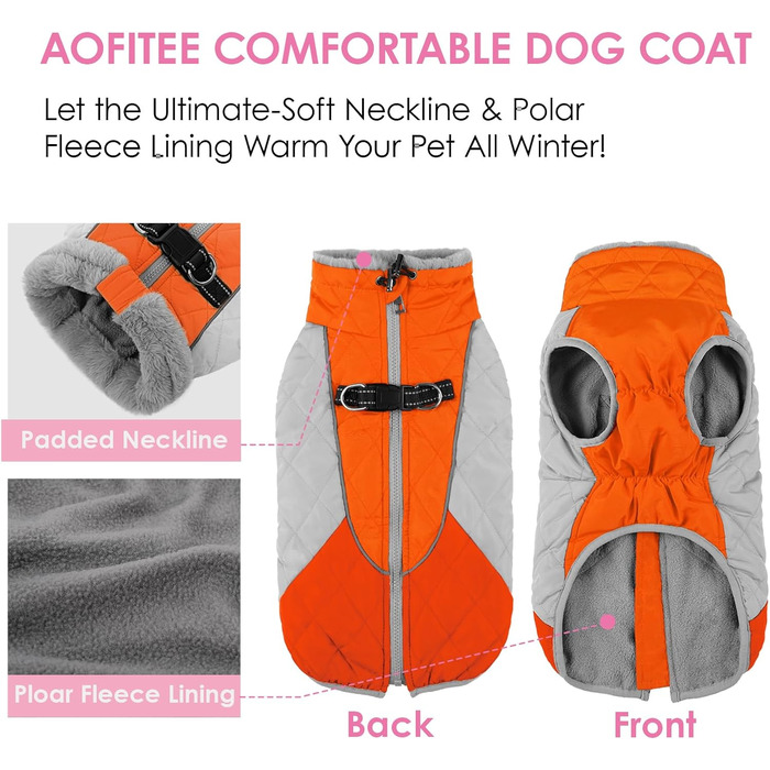 Тепла куртка для собак AOFITEE, водонепроникна, флісова, з відбивачами, для маленьких собак, зимова, з коміром-гетром