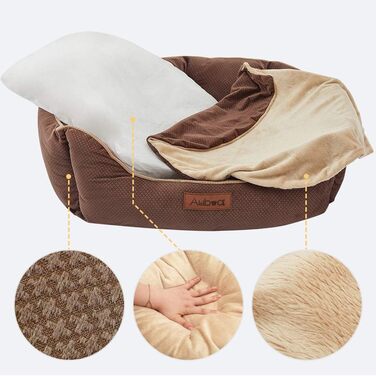 Кругле ліжко для котів та маленьких собак, зручне, з антиковзким покриттям Twill, коричневе, машинне прання