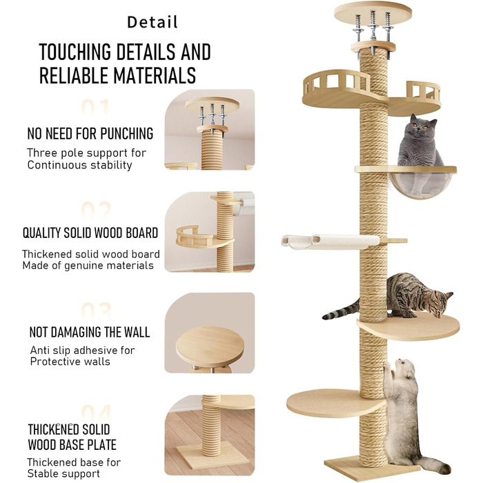 Високий кігтетопор для котів Kratzbaum 3 метри: багатоярусний, з оглядовим майданчиком та гніздом, регульована висота
