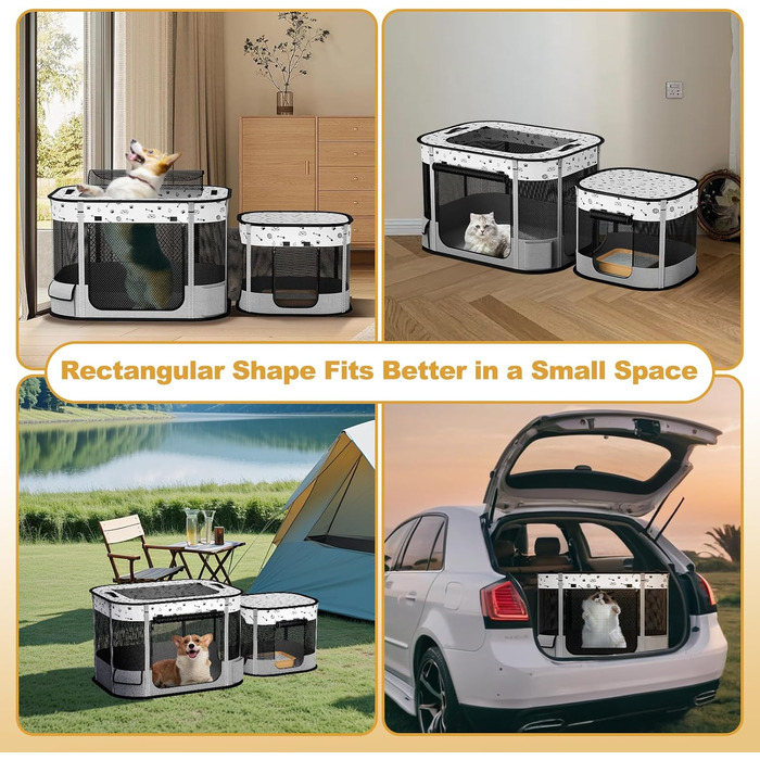 Портативний вольєр для котів DESELL, сірий, 8-разово посилений, розкладний, для кошенят, собак, indoor та outdoor