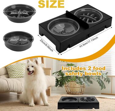 Підставка для миски для собак Focenat, 2-в-1 з захистом від протікання, повільне годування, 5 рівнів регулювання висоти, для собак великих, середніх та маленьких порід