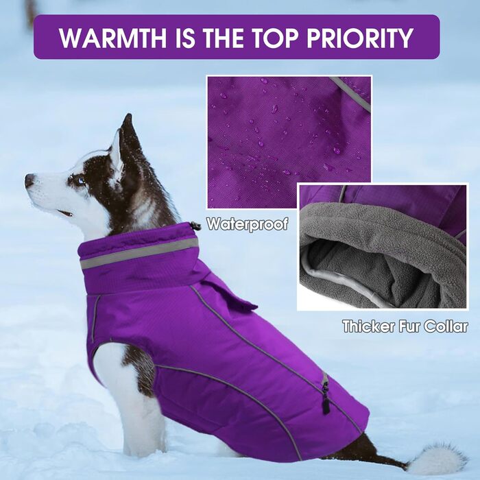 Зимовий теплий водонепроникний зимовий одяг для собак, розмір M, фіолетовий
