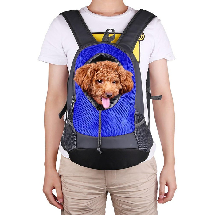 Рюкзак-переноска для собак та котів NHSUNRAY: дихаючий, зручний, з регулюванням та світловідбиваючими смугами (Блакитний)