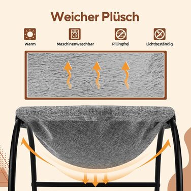 Гамак для котів LIFLIX Outdoor, піднятий лежак знімний, пральний плюш, стоячий гамак для котів для внутрішнього/зовнішнього використання (Сірий)