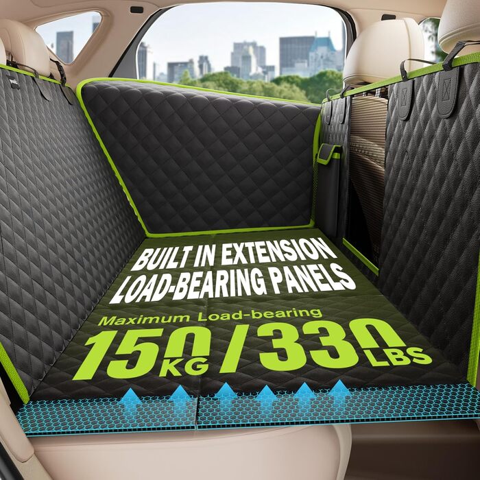 Плед для собак у машину Pecute з жорсткою основою, 136x60 см, захист сидіння, водовідштовхуючий, анти-царапин, для собак до 150 кг, чорний з зеленим кантом