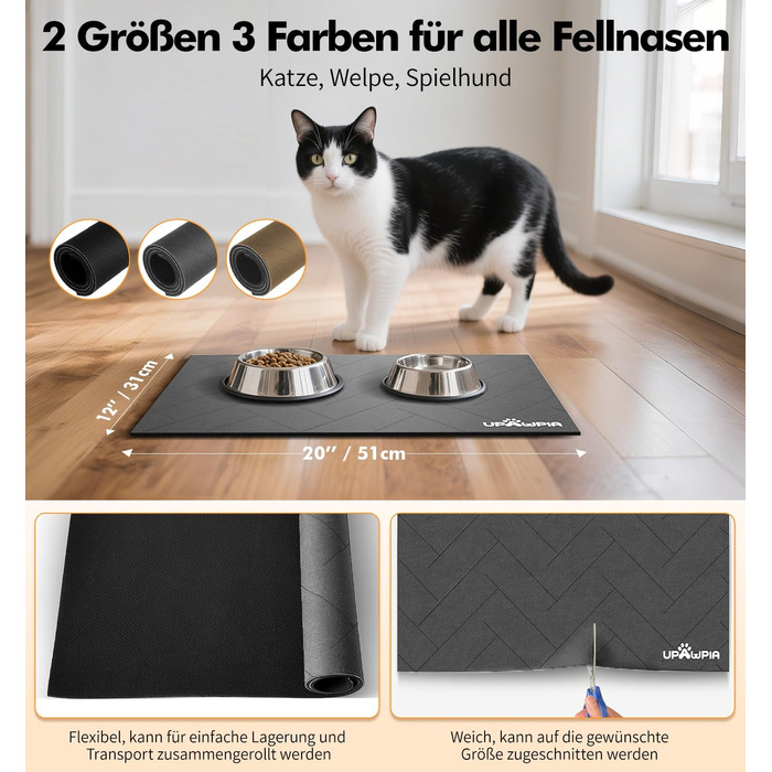 Підкладка під миску для собак та котів, сіра, 31 x 51 см - швидковисихаюча, нековзна, з абсорбентом