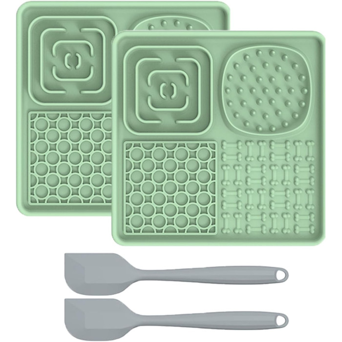 Силіконова килимок для собак та котів з великим присоском, 20 см. Повільний годівник, лопатка в комплекті. Килимок для ласощів та корму для тварин (зелений)