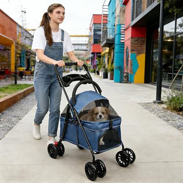 Дитяча коляска для собак та котів Homewell, складана, до 20 кг, з сумкою та підсклянником (блакитна)