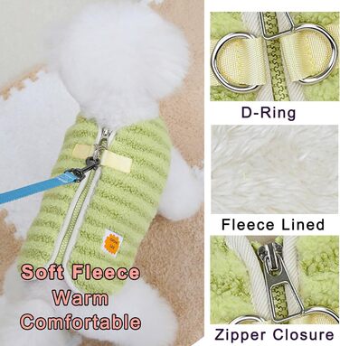 Теплий флісовий пуловер для собак Zunea, зимовий одяг для цуценят, куртка з D-поточкою, для чихуахуа, йоркширського тер'єра, XS/S, зелений