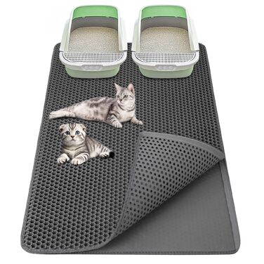 Килимок під лоток для котів LIOBINY 90x60 см XXL, сірий - двошаровий, водонепроникний, EVA матеріал