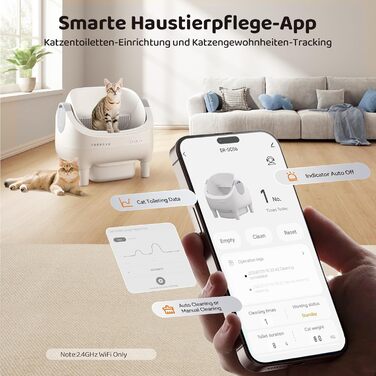 Автоматичний лоток для котів Thereye з самоочищенням, датчиком безпеки та мобільним додатком, тихий дизайн, видалення запаху, для котів вагою 1,5-12,5 кг, захист від защемлення, 14 днів відходів