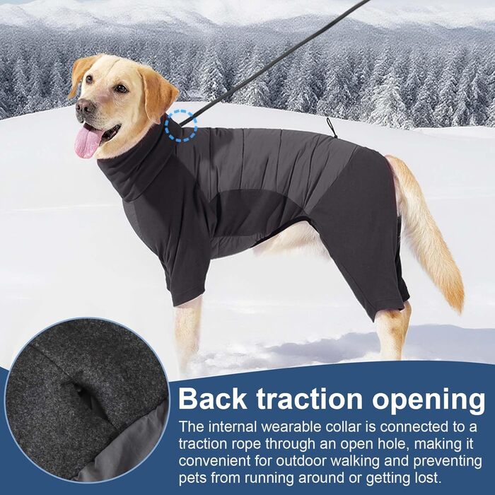 Водонепроникний теплий зимовий одяг для собак, вітронепроникний костюм для собак середніх та великих порід, одяг для собак з отвором для шлейки – сірий (XL)