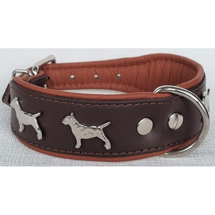 Нашийник для собак Bullterrier, шкіряний, коричневий/коньяк, розмір 33-41 см, ширина 45 мм