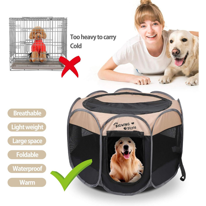Вольєр для собак та котів BIGWING Style XL, бежевий: вольєр-забіг для цуценят, переноска для тварин, водовідштовхувальне накриття