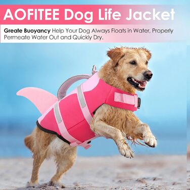 Жилет для плавання собак AOFITEE, жилет-спасатель для собак з ручкою та світловідбиваючими смугами, рожевий, X-Large